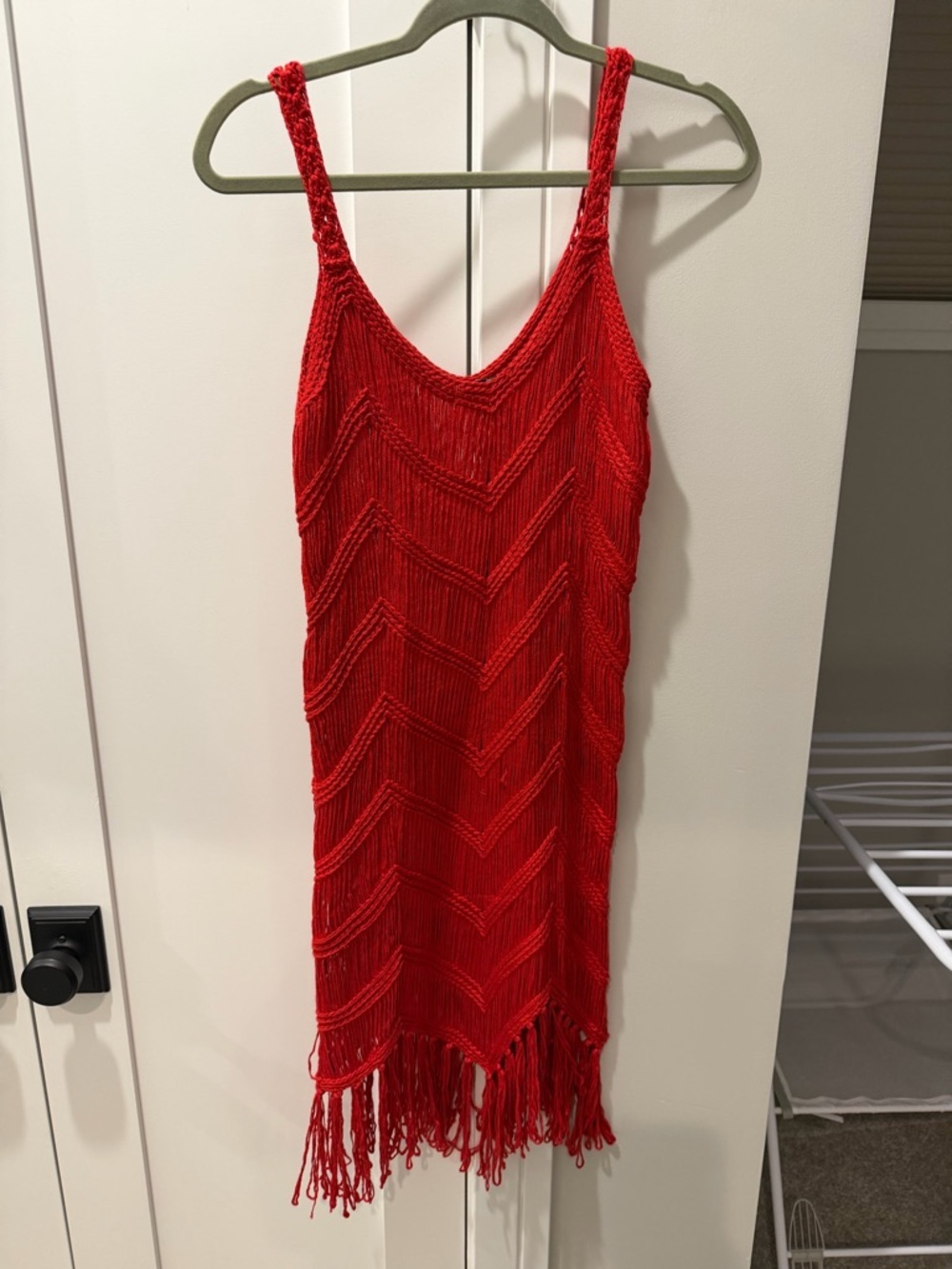 Dasayo Red Knit Fringe Tank Dress Beach Cover up - Picture 3 of 4